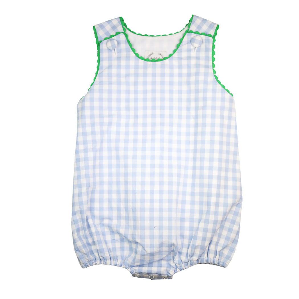 Blue Gingham with Green RicRac Boy Bubble