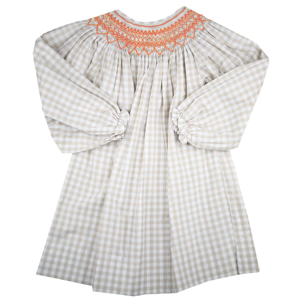 Girls Autumn Khaki Gingham Harvest Thanksgiving Smocked Dress 10 Girls Autumn Khaki Gingham Harvest Thanksgiving Smocked Dress 10