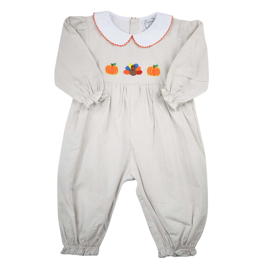 Girls Thanksgiving Khaki Gingham Romper
