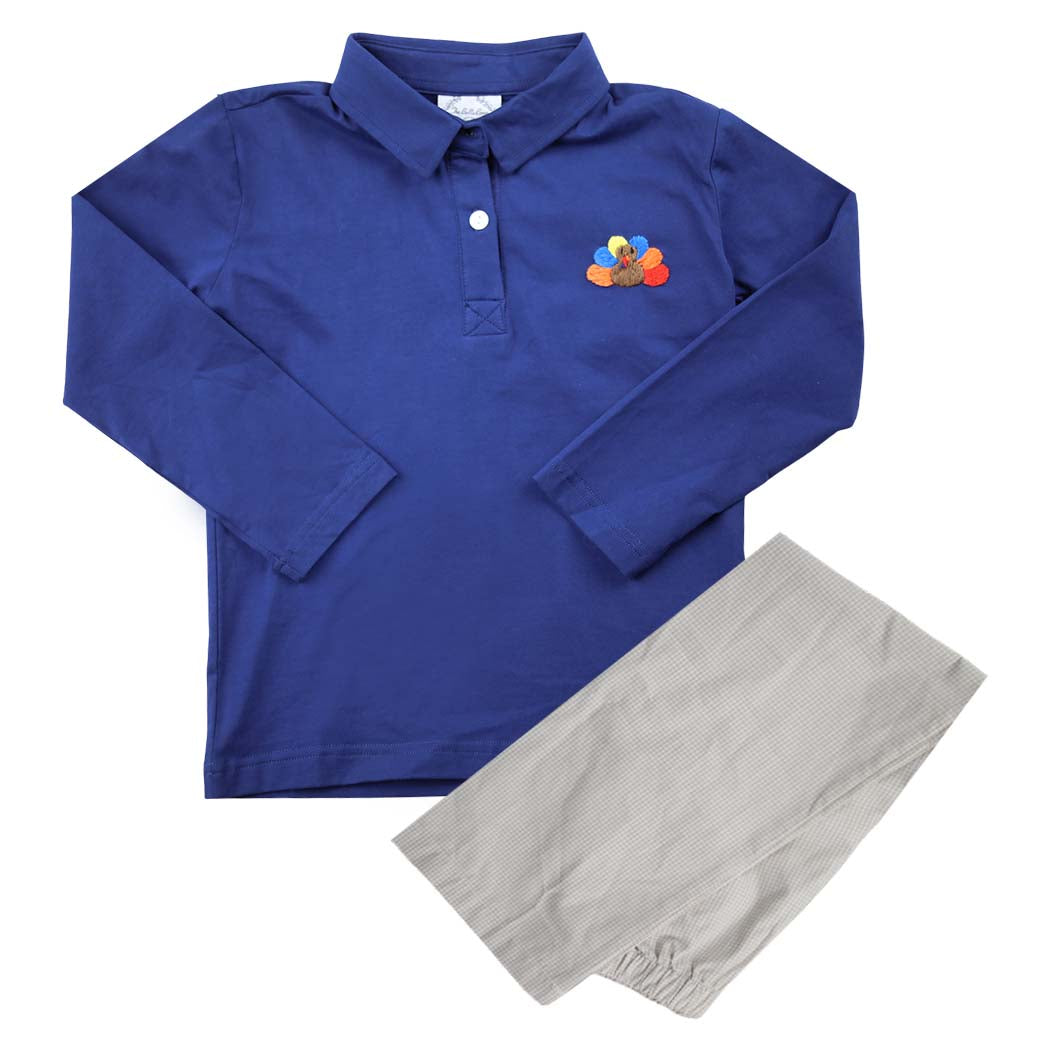 Thanksgiving Turkey Navy Polo & Pants Set