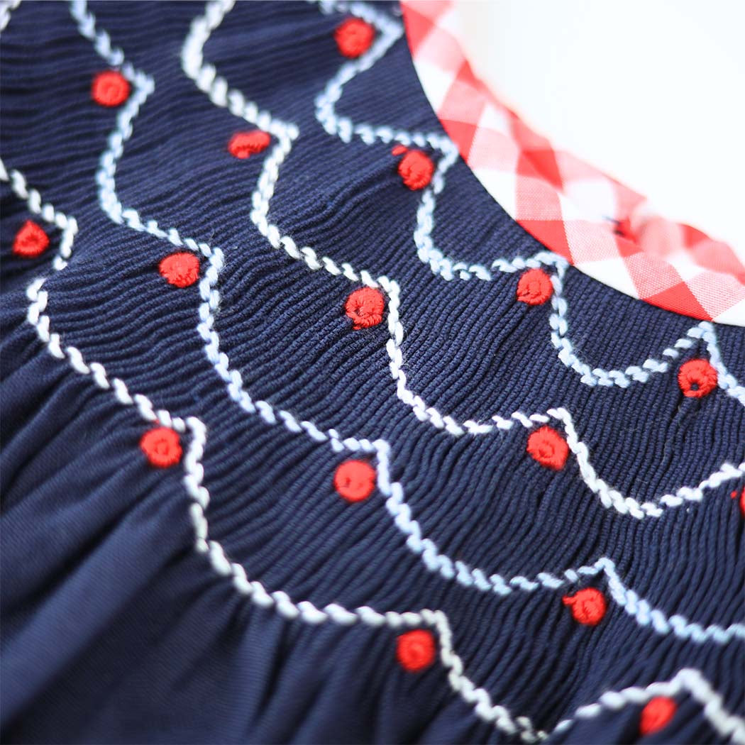 Navy Smocked Patriotic Bubble