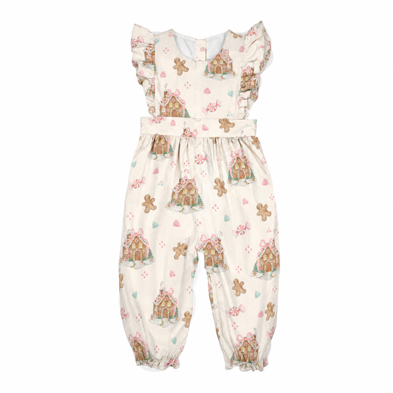 Christmas Pink Gingerbread Ruffle Romper