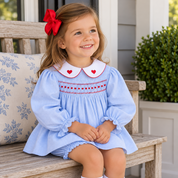 Blue Gingham Heart Smocked Swing Set