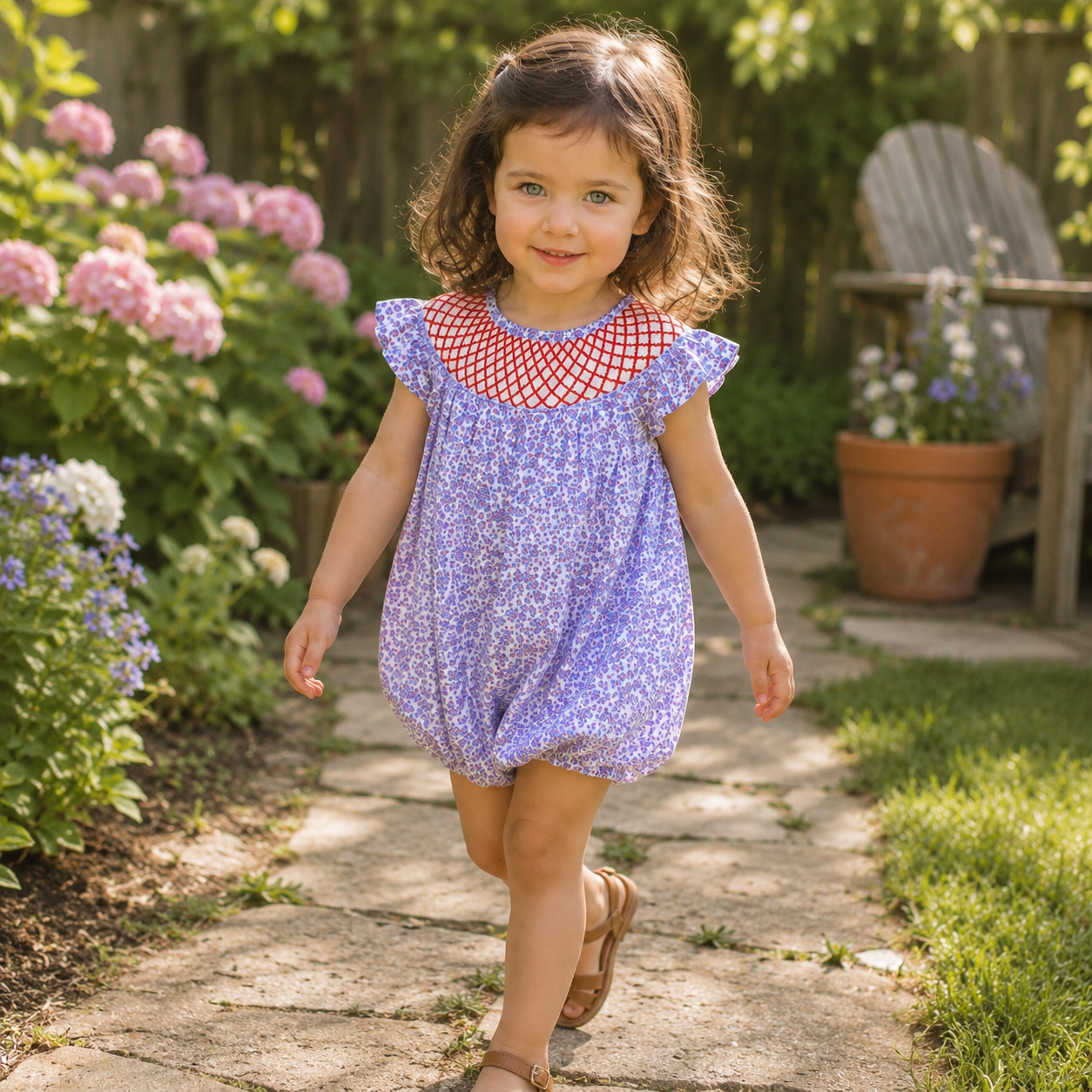 Patriotic Smocked Floral Bubble