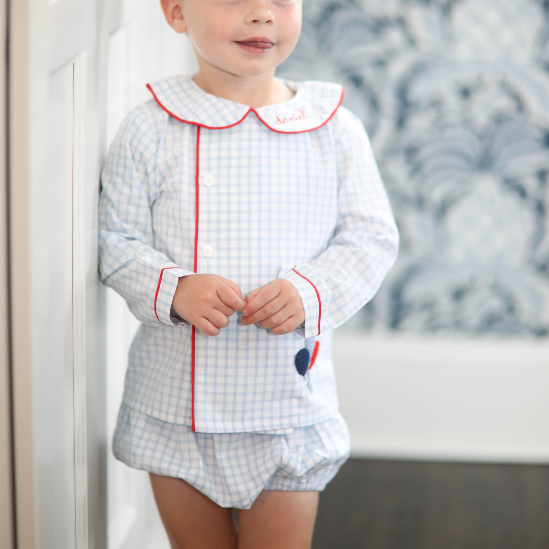 Birthday Boy Blue Windowpane Bloomer Set