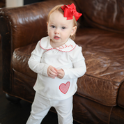 White Gingham Heart Long Sleeve Pant Set