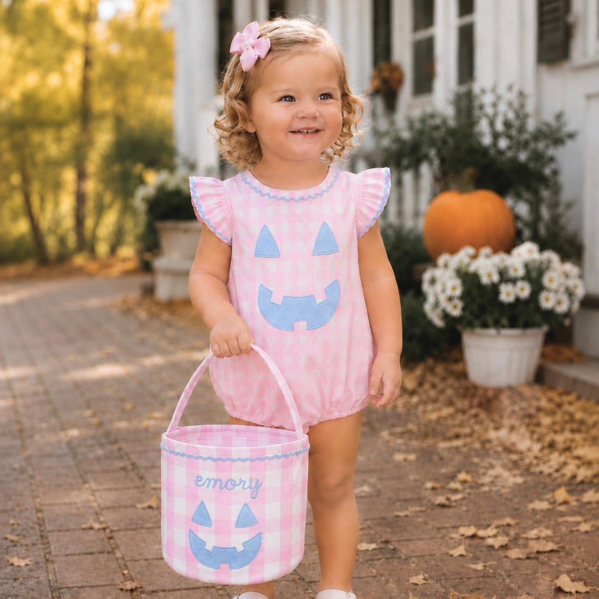 Girls Pink Gingham Jack 'O Lantern Bubble
