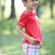 Unisex Red Peter Pan Knit Short-Sleeve Shirt