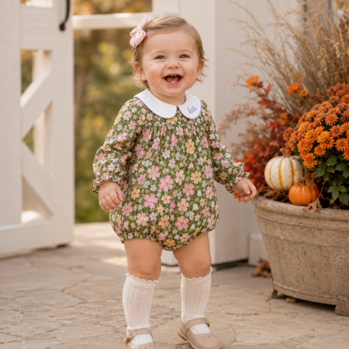 Girls Green Floral Bubble