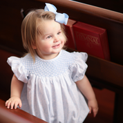 Blue Bunny Toile Smocked Bubble