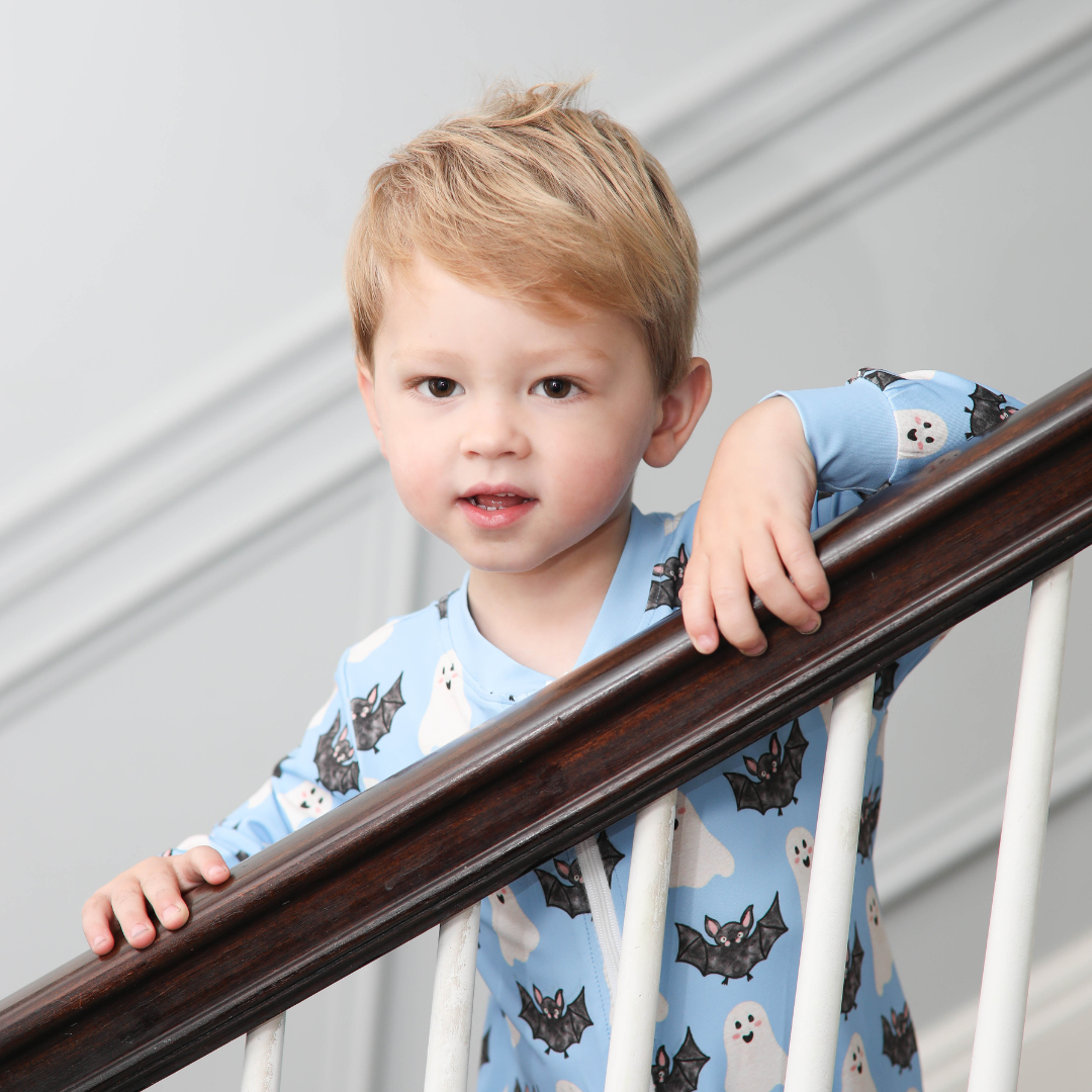 Blue Ghost Halloween Zip Romper