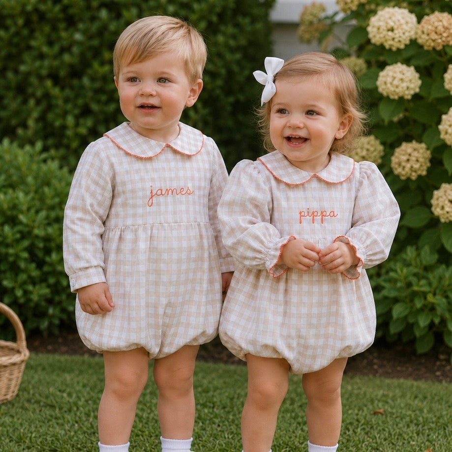 Boys Autumn Khaki Gingham Bubble