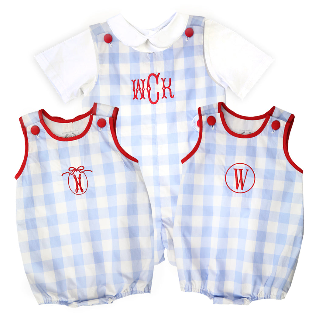 Patriotic Baby Blue Gingham Bubble with Bow