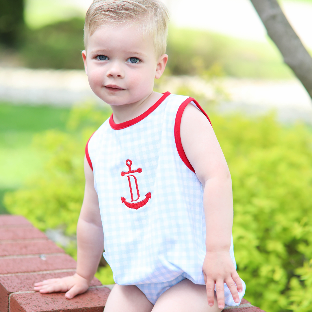 Patriotic Baby Blue Gingham Bubble