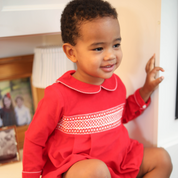 Valentine's Day Red Corduroy Smocked Bubble