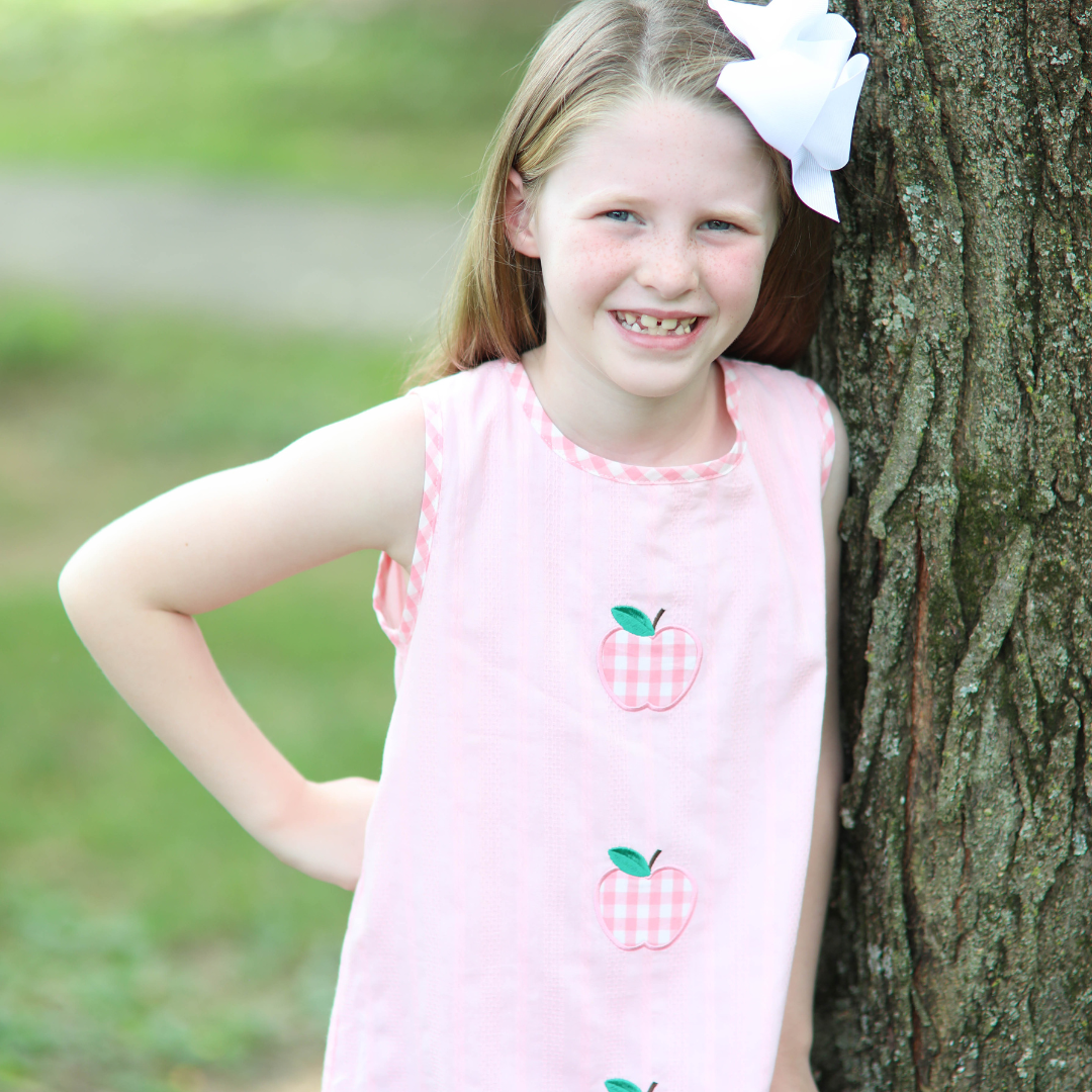 Pink Gingham Apple Appliqué Dress