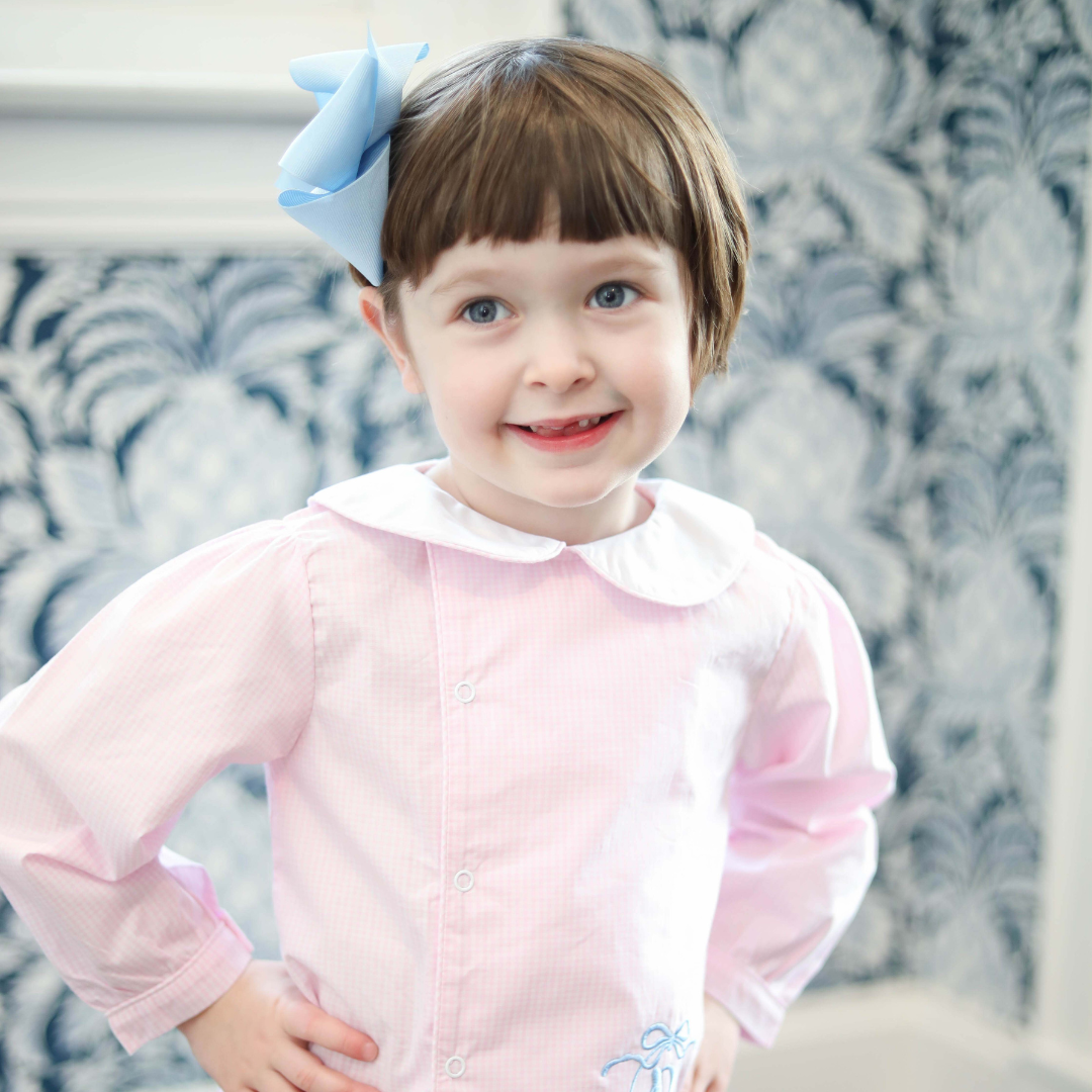 Poppy Pink Gingham Long Sleeve Bloomer Set