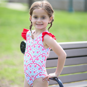 Girls Patriotic Scallop One-Piece Swimsuit