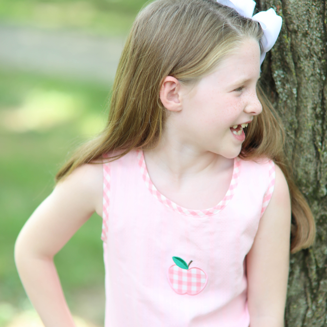 Pink Gingham Apple Appliqué Dress