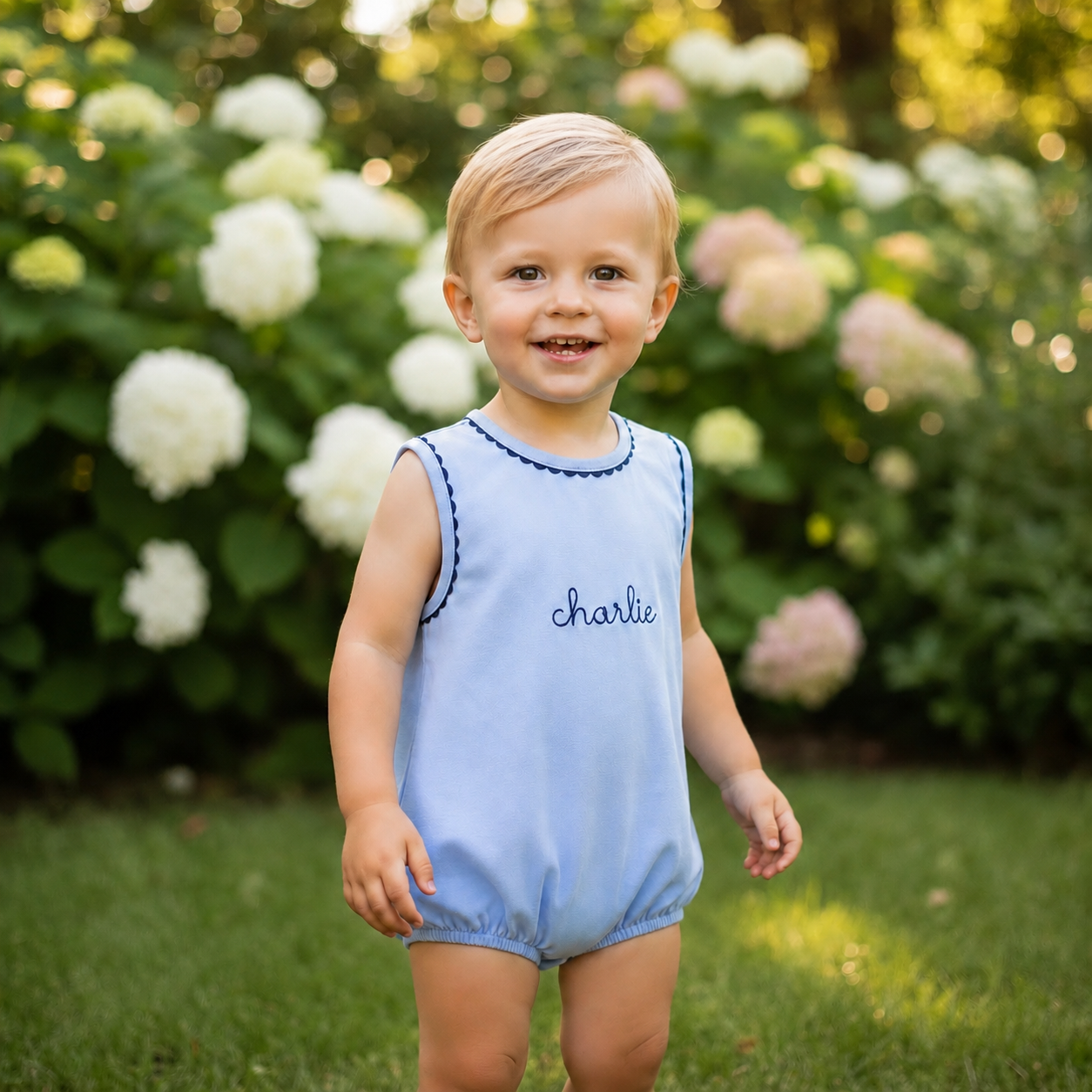 Baby Blue Bubble with Navy Ric Rac