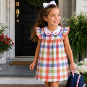 Schoolhouse Plaid Dress with Bow Embroidery