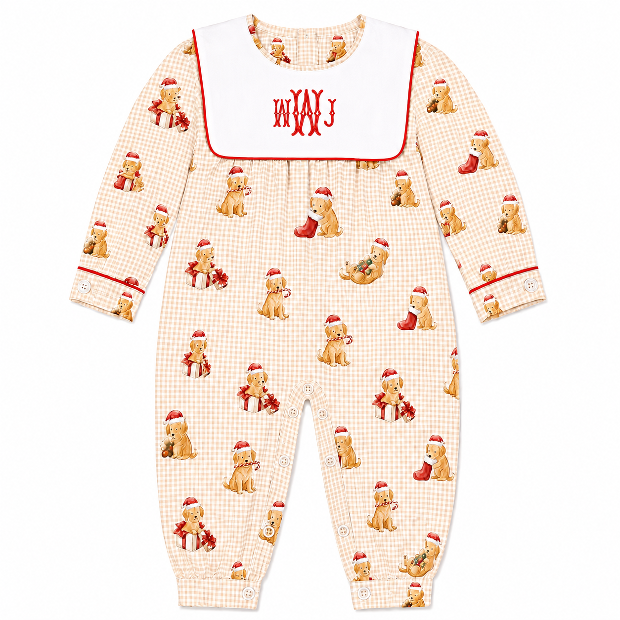 Christmas Santa Puppies Bib Romper