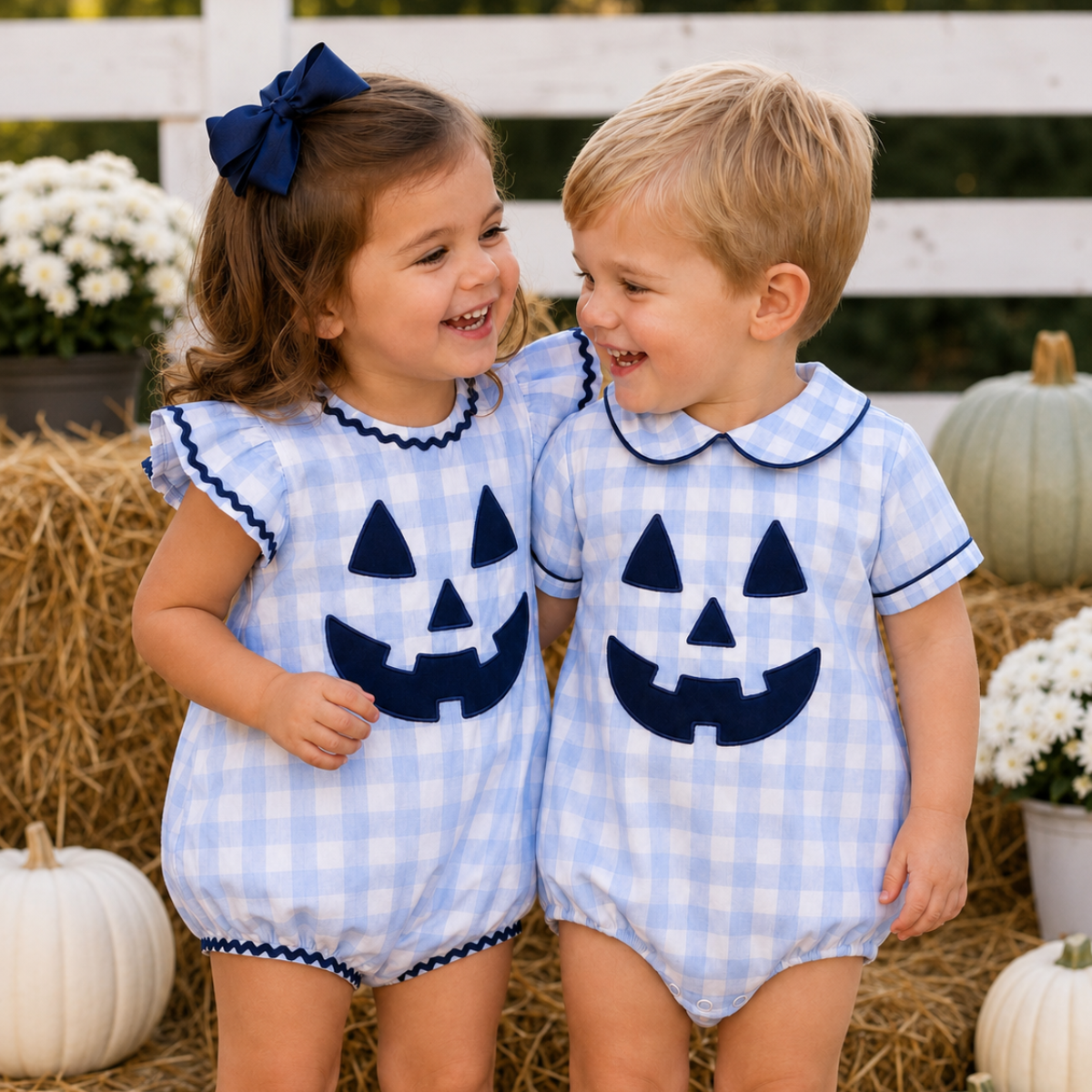 Girls Blue Gingham Jack O' Lantern Bubble