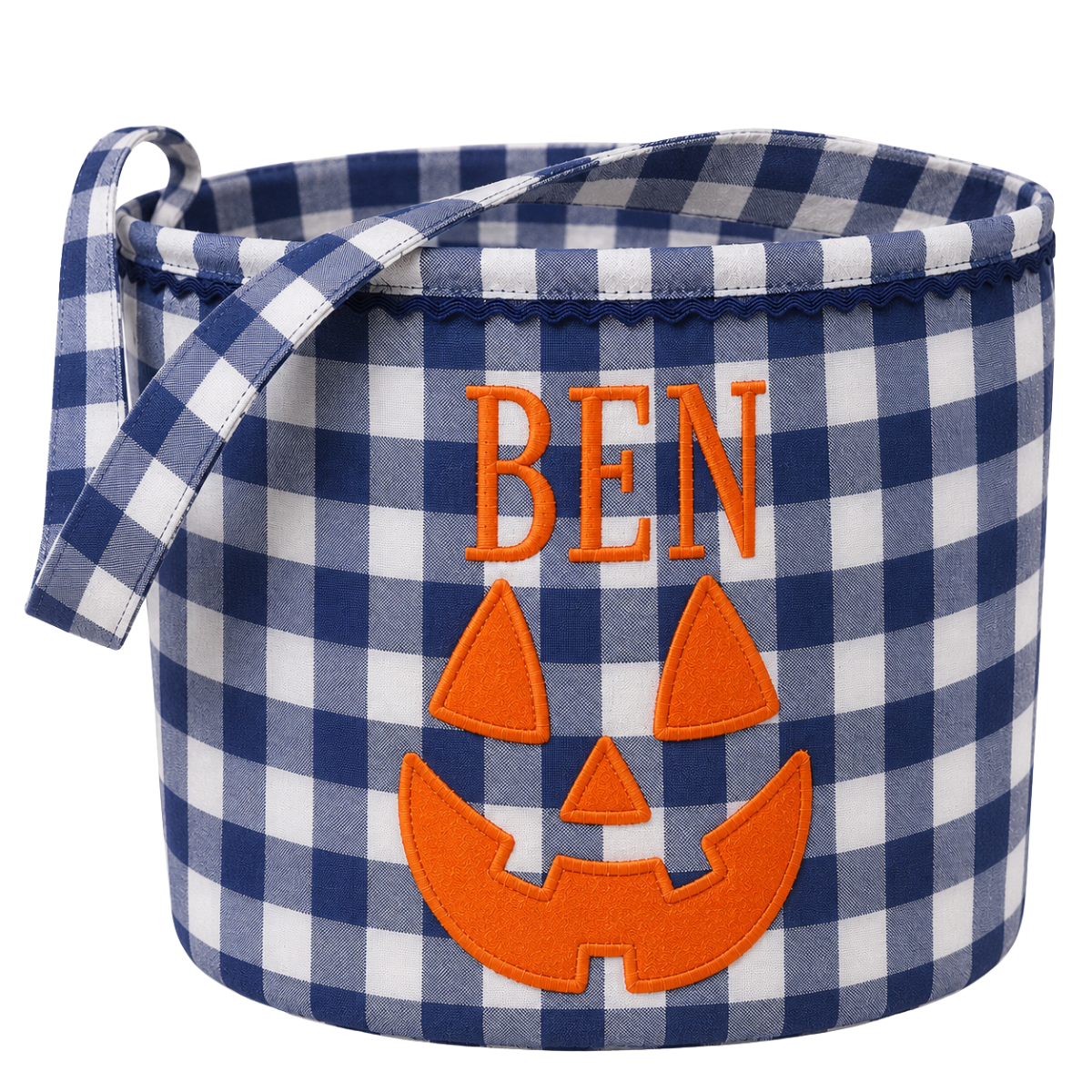 Navy Gingham Ghost Jack 'O Lantern Halloween Bucket