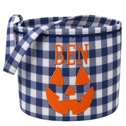 Navy Gingham Ghost Jack 'O Lantern Halloween Bucket