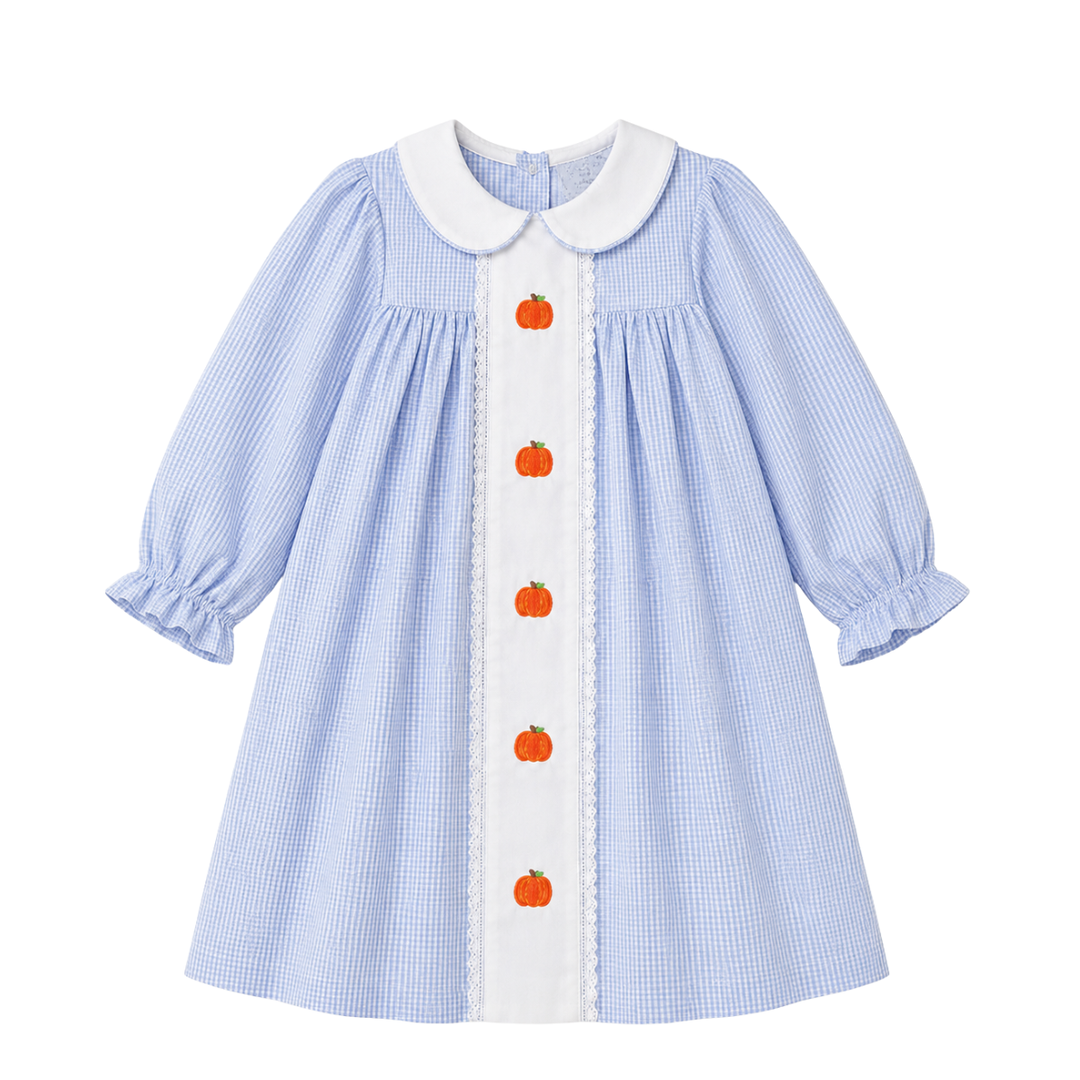Girls Blue Gingham Pumpkin Dress