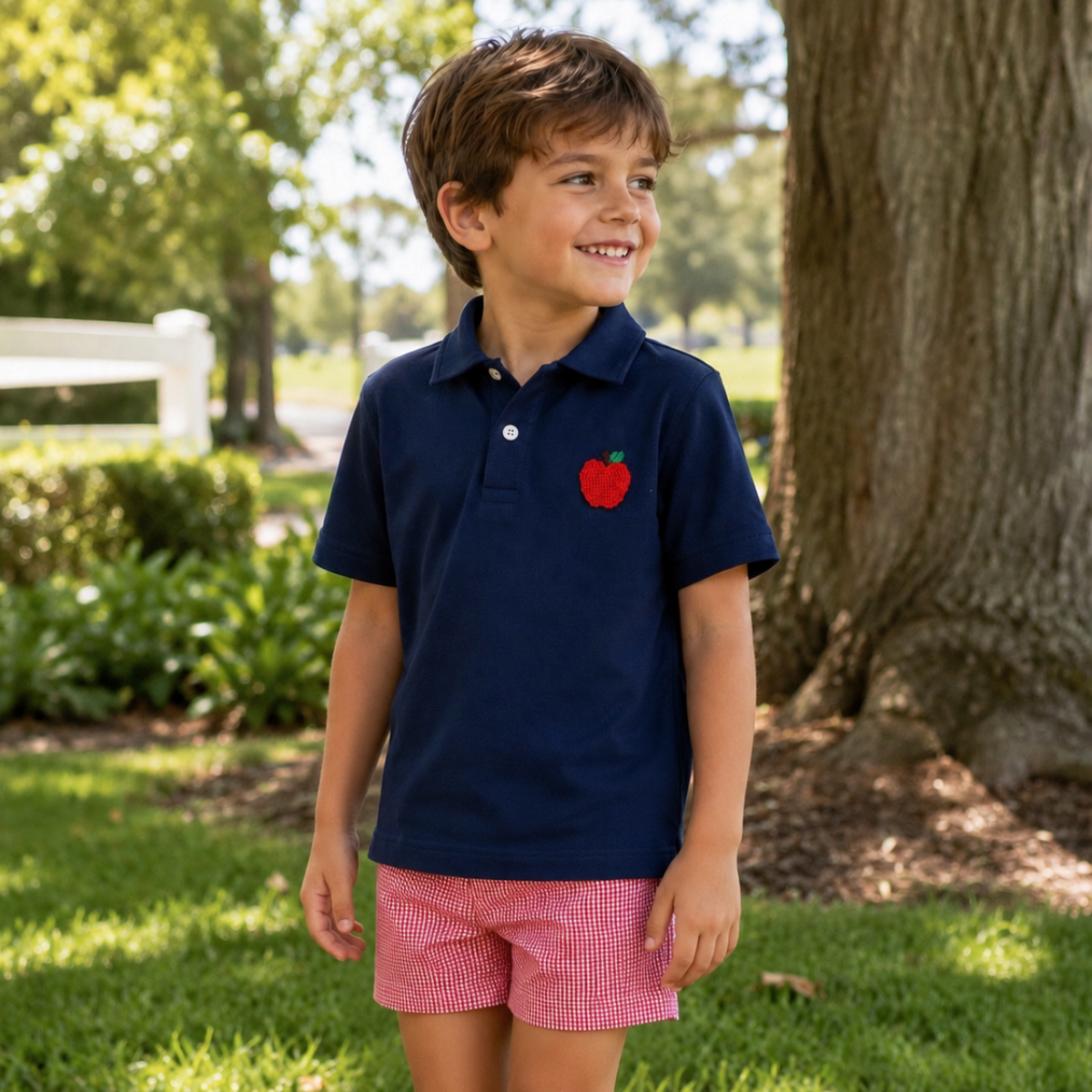 Back to School Navy Apple Polo
