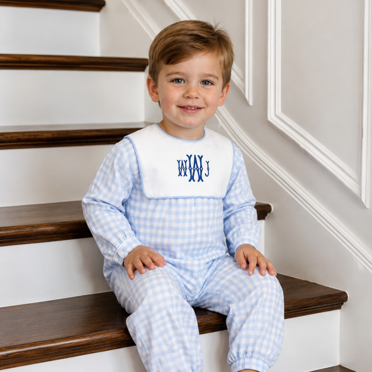 Boys Blue Gingham Bib Romper
