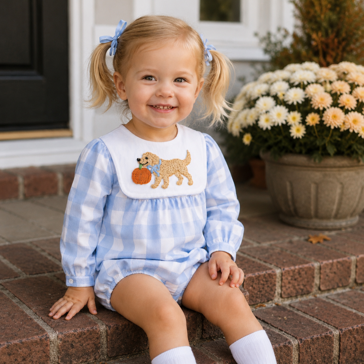 Unisex Puppy & Pumpkin Gingham Bubble