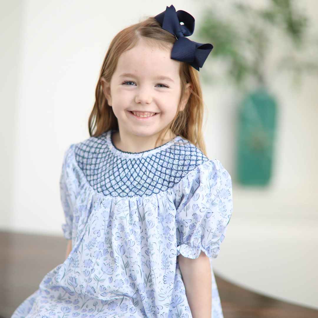 Blue Floral Smocked Dress