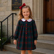 Christmas Green Tartan Button Dress