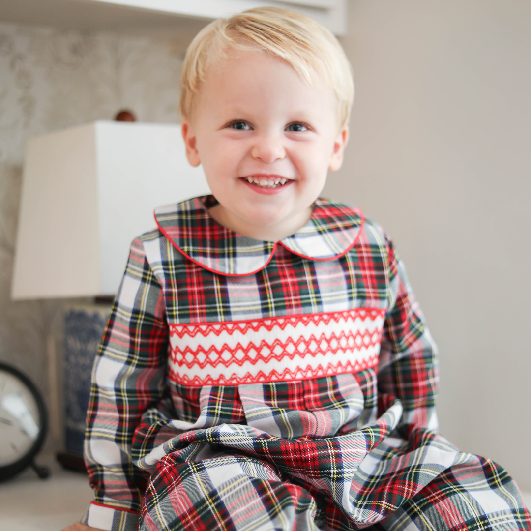 Boys Smocked Christmas Tartan Romper