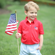 Red Short-Sleeve Polo with Flag