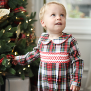 Boys Smocked Christmas Tartan Romper