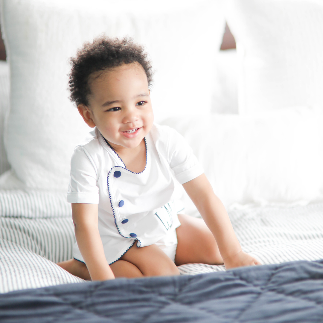 White Baby Navy Picot Baby Set