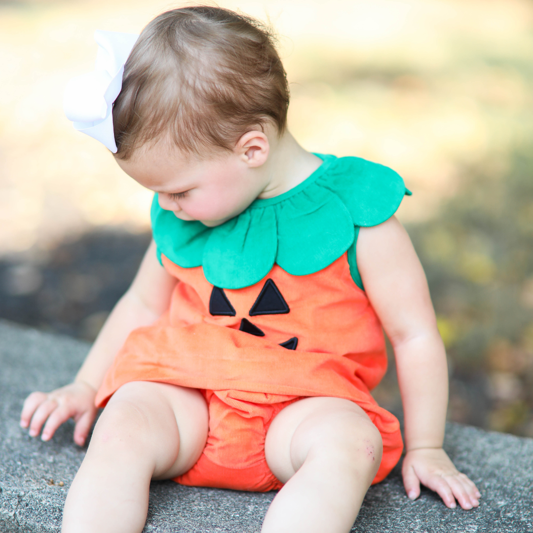 Girls Orange Corduroy Jack-O-Lantern Bloomer Set