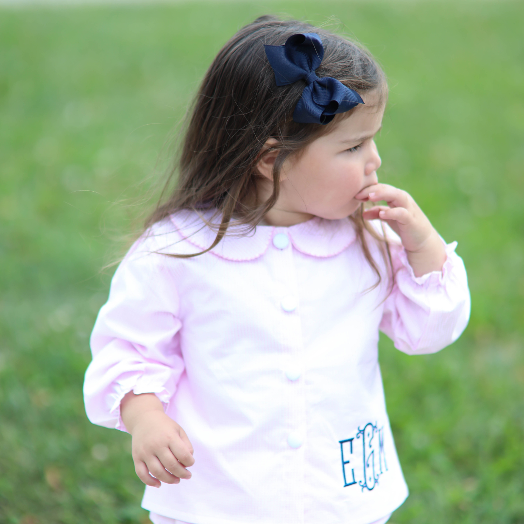Lila Pink Gingham Long Sleeve Bloomer Set