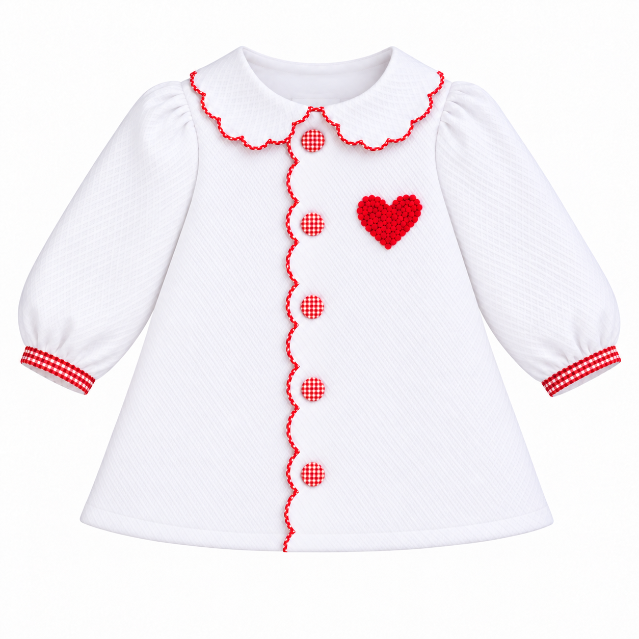 Scalloped Heart Dress with Red Trim