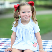 Blue Striped Swing Set with Apple Applique