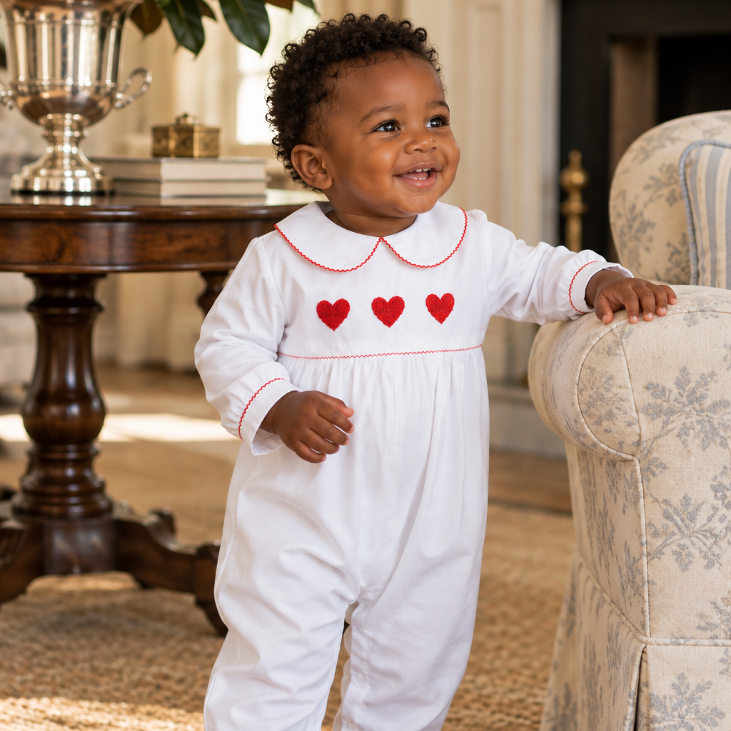 White Romper with Red Hearts