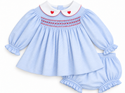 Blue Gingham Heart Smocked Swing Set
