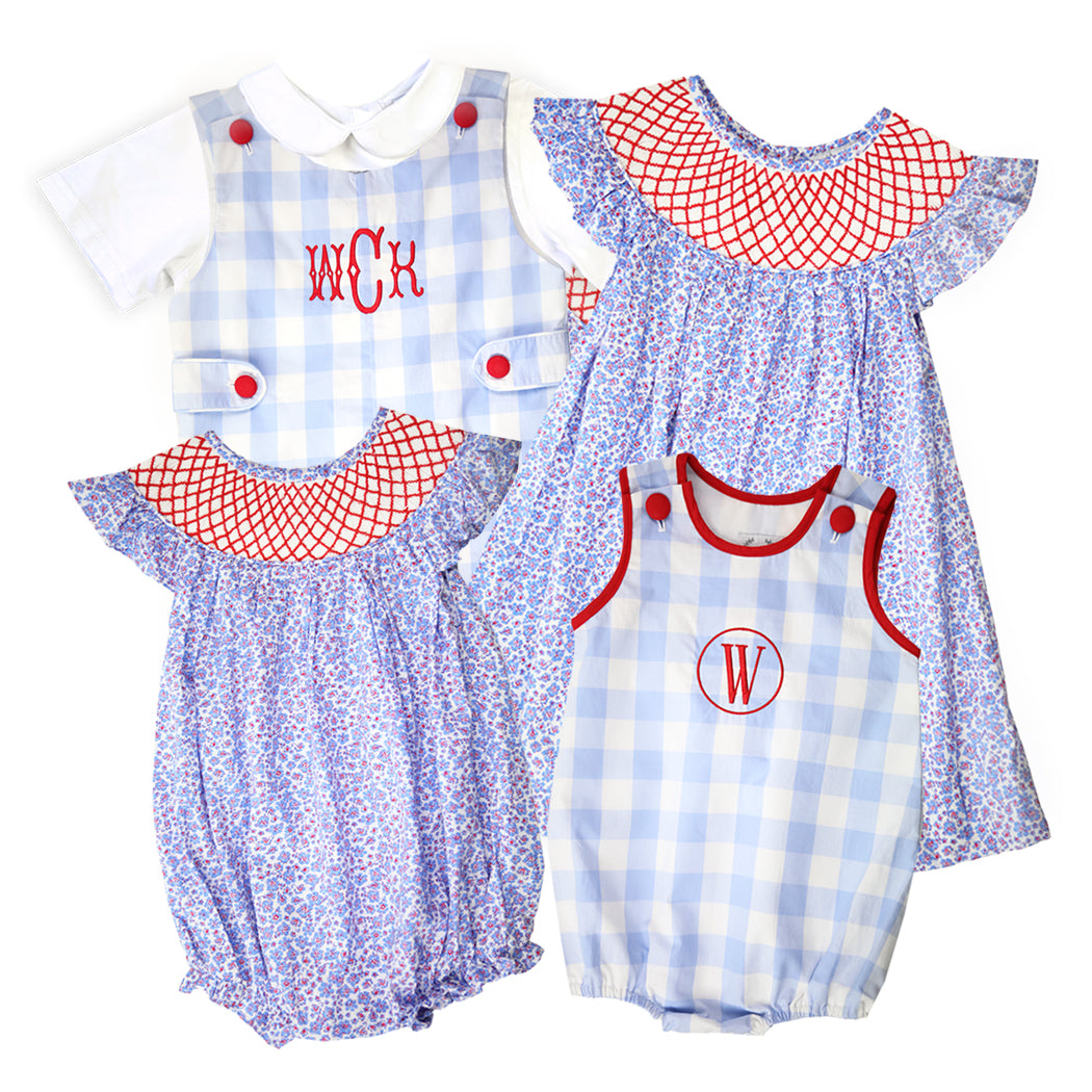 Patriotic Baby Blue Gingham Bubble with Bow