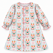 Scalloped Floral Dress with Pink Trim