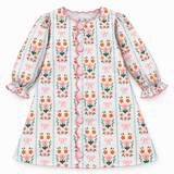 Scalloped Floral Dress with Pink Trim
