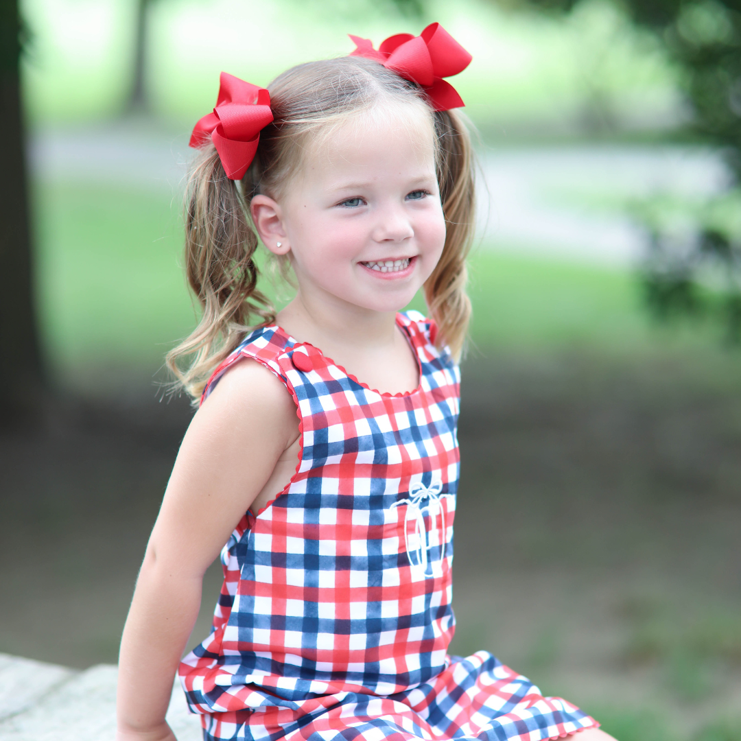 Girls Patriotic Red & Blue Gingham Dress