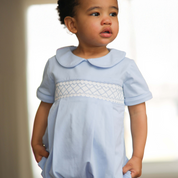 Blue Knit Smocked Bubble